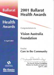 Text, 2001 Ballarat Health Awards, April 11, 2001