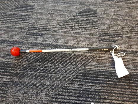 Small white cane with red ball tip and black plastic handle