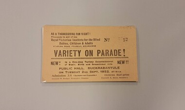 Rectangular paper ticket for Variety Parade