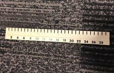 White ruler with black markings and Braille