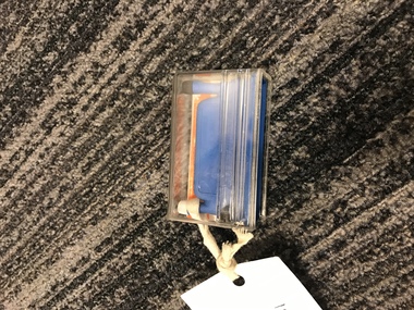 Blue plastic needle threader inside clear case