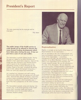 Presidents Report with portrait of John Wicking