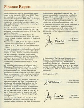 Finance report with signatures from Treasurer and Executive Director