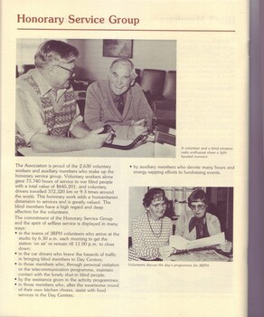 Two men with a ham radio, and two volunteers prepare newspapers for reading on 3RPH