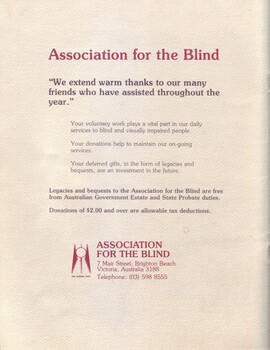 Back cover of report advising how bequests can be made