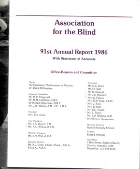 Title page of 91st AFB annual report with office bearers and committee names