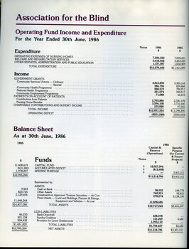 Operating fund and expenditure and balance sheet information