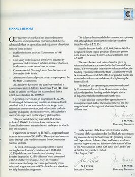 Finance report signed by the Treasurer and Executive Director