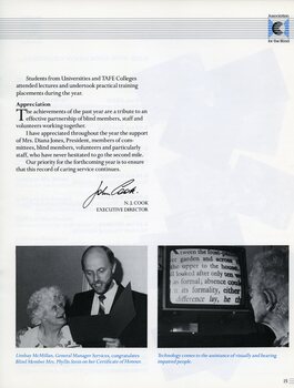 Lindsay McMillan congratulates Phyllis Stein on Honour Certificate.  Woman using CCTV.