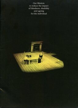 Mission statement.  Sepia coloured image of two people on stage during the play The Crucible.