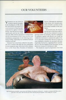 Two people play blind checkers.  Bill Wiles tows Pat Williams in an inner tube at the pool.