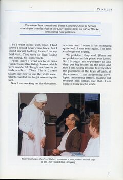 Sister Catherine Jess speaks to a new male patient and his wife at the Low Vision Clinic.