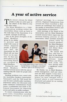 Eve Lustig and Jennifer Barnes chat in the Blind Members office.