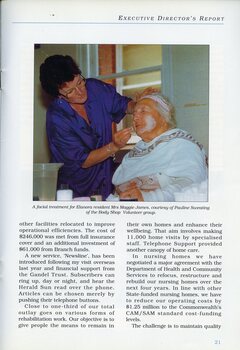 Elanora resident Maggie Jones receives a facial treatment from Pauline Sweating.