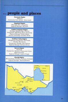 Managerial staff listing for AFB offices.  Map of Victoria showing offices.