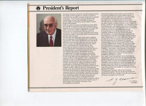 Presidents report including portrait of President EJ Hanlon