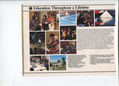 Images of kids and older students in the classroom, playground, swimming pool or at home.