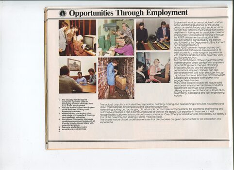Workers at a computer, in a factory, on a switchboard, at an interview and doing work experience
