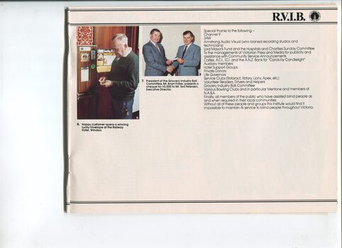 Man opening his Lucky Envelope and Brian Fidler presenting cheque to Ted Petersen