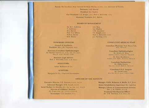 List of Main Office Bearers, including consulting medical staff and Patrons
