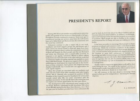Portrait of E.J. Hanlon and President's report