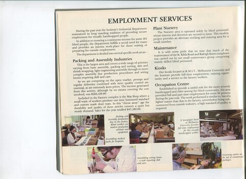 Update on employment services and images of workers on an assembly line and at a newspaper kiosk