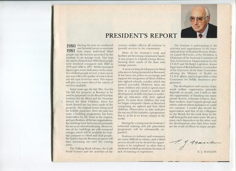 Portrait of E.J. Hanlon and President's report