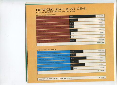 Financial statement including income and expenditure for the year in bar chart form