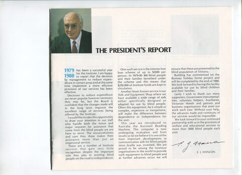 Portrait of E.J. Hanlon and President's report