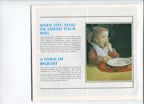 Form of Bequest and image of child eating pasta