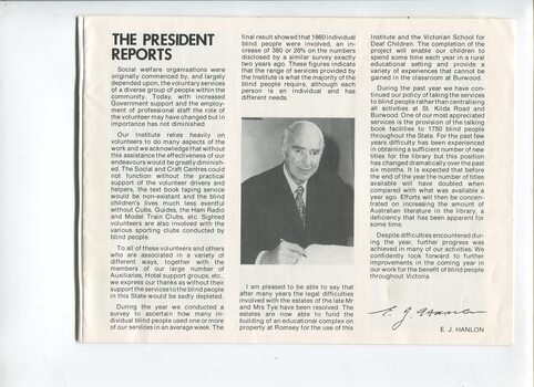 Portrait of E.J. Hanlon and President's report