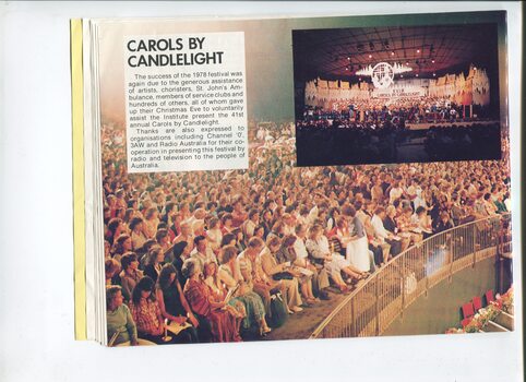 Images of crowd and stage at Carols by Candlelight