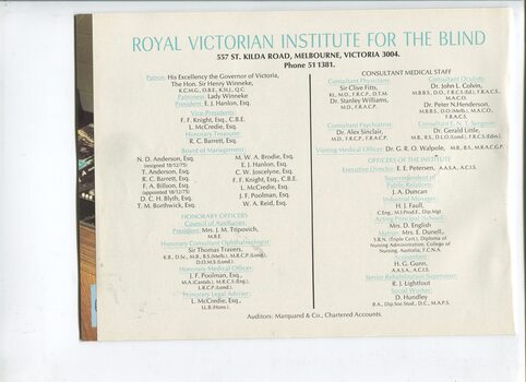 List of Main Office Bearers, including consulting medical staff and Patrons