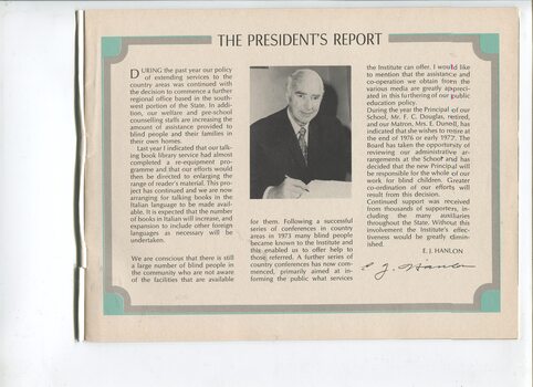 Portrait of E.J. Hanlon and President's report