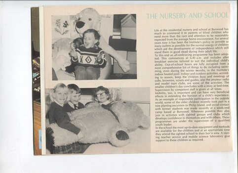 Overview of Children's services and images of children with oversized teddy bear