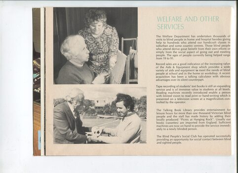 Overview of welfare services and images of a woman weaving in a centre and Maurice Gleason (?) and E.J. Hanlon