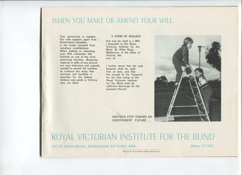 Form of Bequest and image of children climbing over an A frame