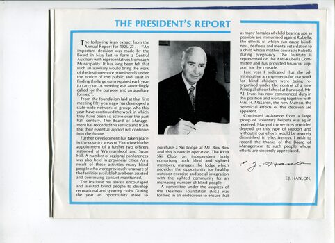 Portrait of E.J. Hanlon and President's report