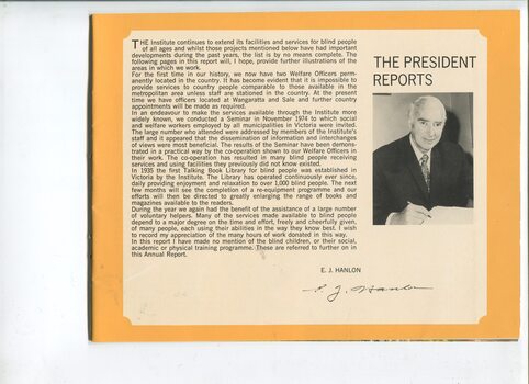 President's report with portrait of E.J. Hanlon