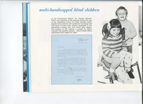 Letter from a grateful parent and pictures of children on a rocking horse