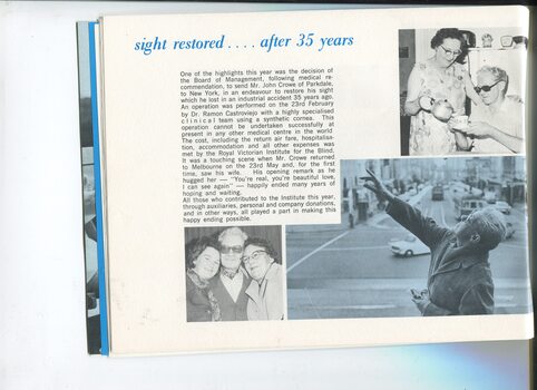 Report on and pictures of John Crowe and his sight restoration operation in New York