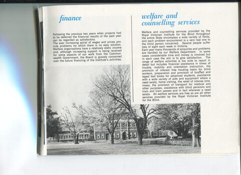 Update on finance and welfare and counselling services and picture of St Kilda Road building