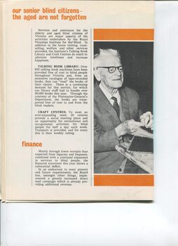 Report on services for senior citizens and finance, and picture of an elderly man