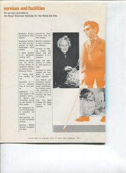 Reminder of services and facilities with images of an elderly woman, a boy using a cane and a boy holding a teddy bear