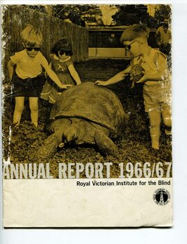 Three small children pat a tortoise
