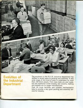 Workers packing boxes and sorting leaflets in the RVIB Factory