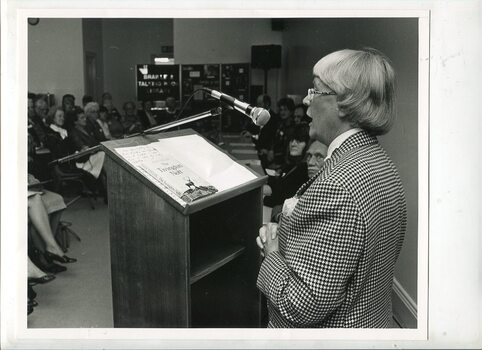 Joyce Nichols speaking at the ceremony