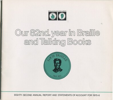 Louis Braille bust illustation with green background and black and white title lettering