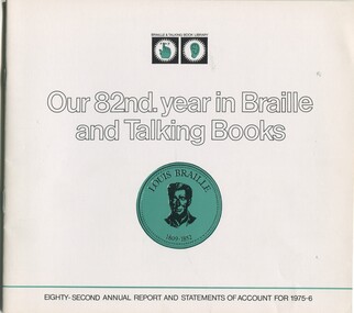 Louis Braille bust illustation with green background and black and white title lettering