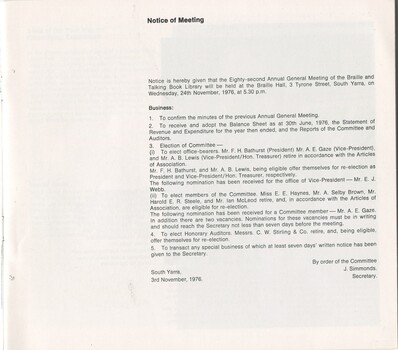 Notice and agenda of Annual General Meeting